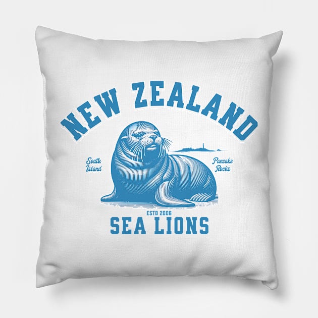 Sea lions from New Zealand, pancake rocks Pillow by Mafiadonar