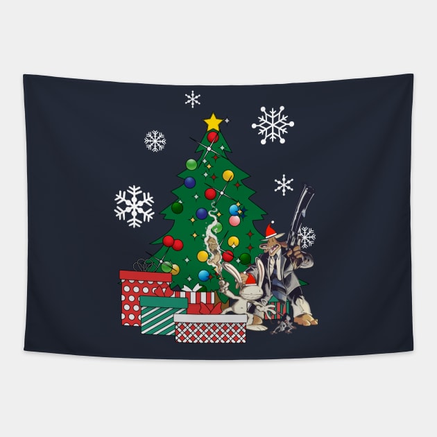 Sam And Max Around The Christmas Tree Tapestry by Nova5