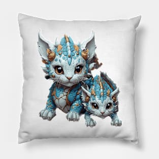 Dragon cat family in their flowery cave Pillow