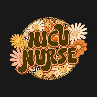 NICU Nurse Retro Groovy Floral Leopard T-Shirt