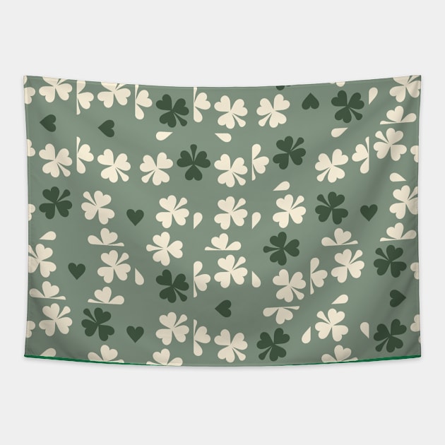 Sage Green Clover Checkers Tapestry by Carolina Díaz