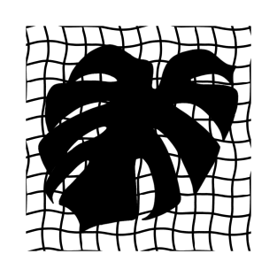 Monstera Deliciosa Leaf on Grid - Black on black T-Shirt