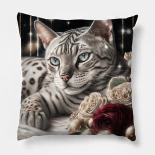 Royal Silver Bengal Cat Pillow