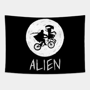 Halloween witch bike alien moon funny Tapestry