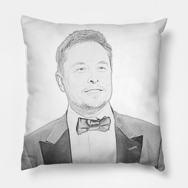 Elon Musk Pencil Sketch Pillow by LazarIndustries