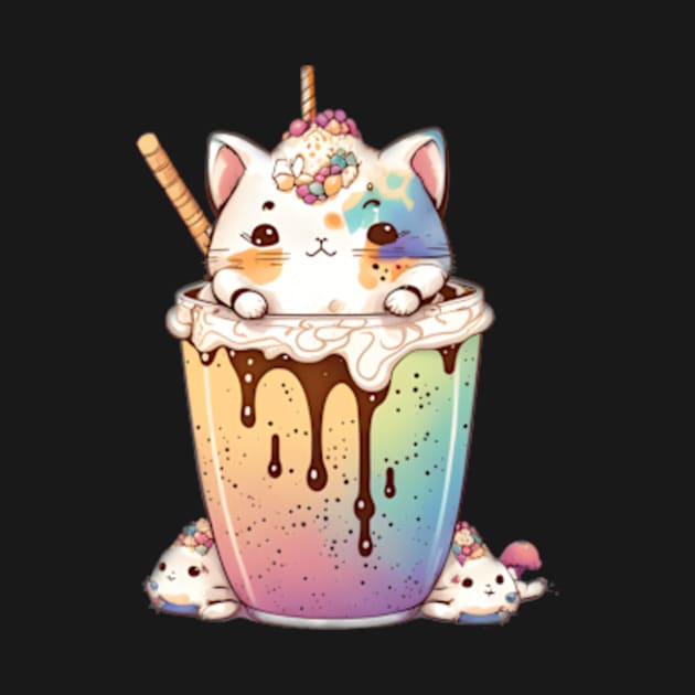 Kawaii Cat Drinks Boba Bubble Tea Anime Cute Animals drinking boba by sarcasmandadulting