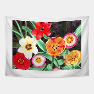 Colorful Spring tulips Tapestry