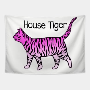 Pink House Tiger Cat Tapestry