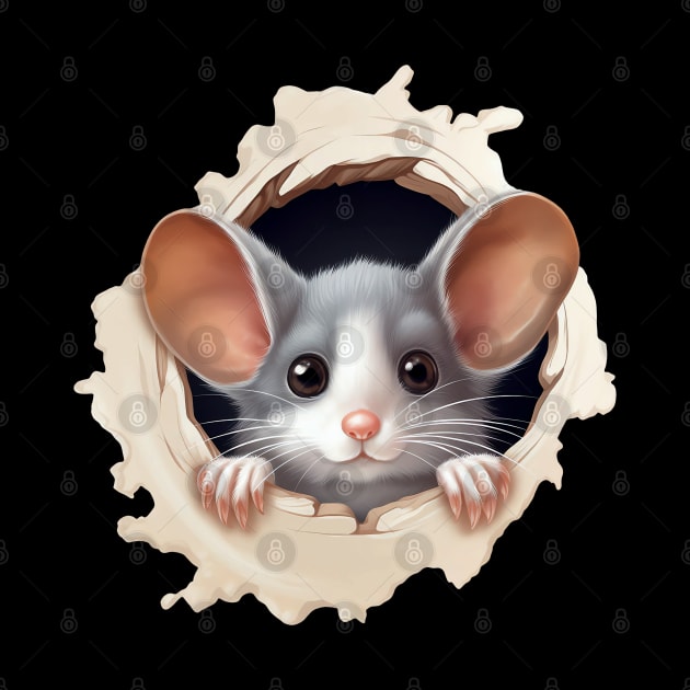 Cute Mouse Peeking Out of Hole by AI Art Originals