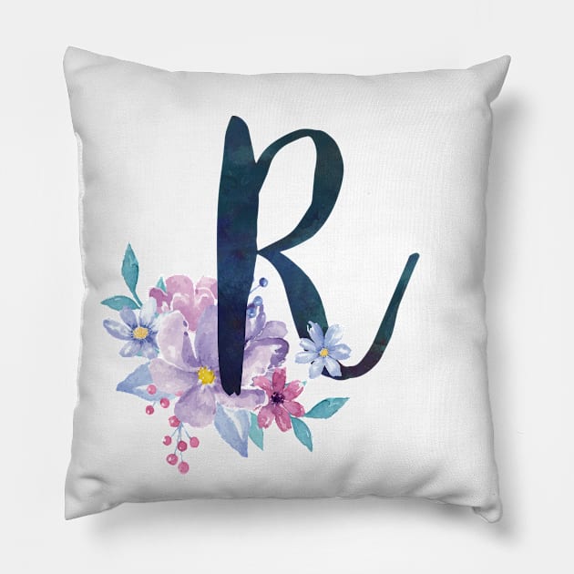 Floral Monogram R Pretty Lilac Bouquet Pillow by floralmonogram