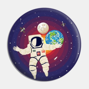 Spaceman and planet Earth Pin