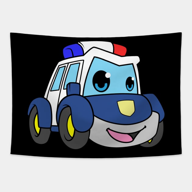 Police car with blue light and siren Tapestry by Markus Schnabel