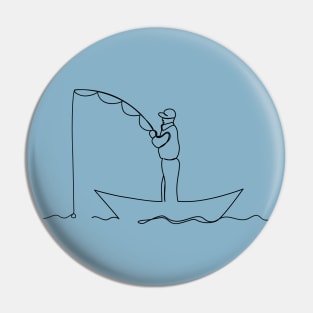 The man is fishing from the boat. Pin