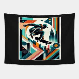 Skyscraper Ollie: Urban Skateboarding Fusion Tapestry