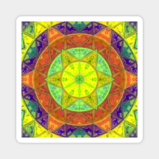 Mosaic Kaleidoscope Flower Green Orange and Purple Magnet