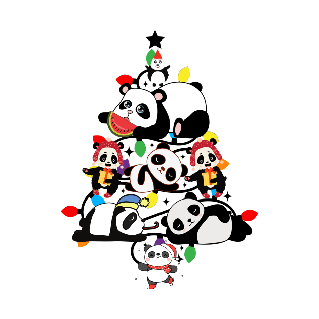 Christmas  Lighting Tree With Funny Pandas by Bestworker