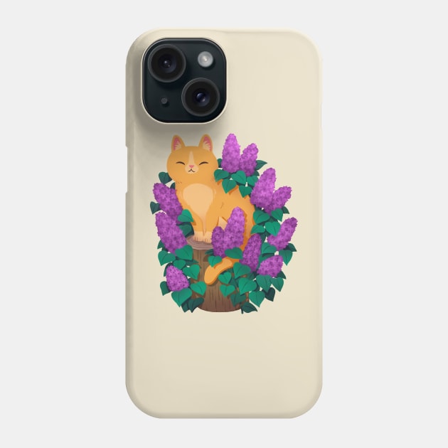Orange kitty in some lilacs! Phone Case by MichelleScribbles