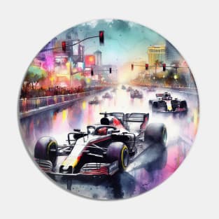 Artistic illustration of high speed racing cars in Las Vegas Pin