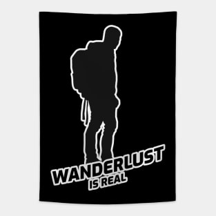 Wanderlust Is Real - Hiker With Black Text Design Tapestry