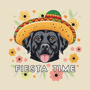 Black Labrador Ready For Fiesta Time Wearing Sombrero T-Shirt