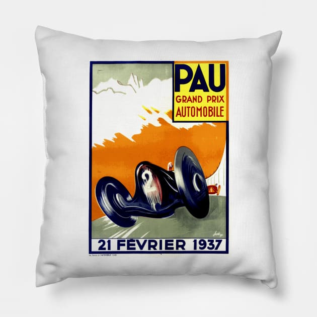 1937 French Grand Prix Poster Design Pillow by Naves