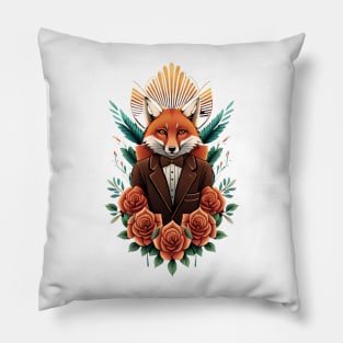 Fox and flowers tattoo style 6 Pillow