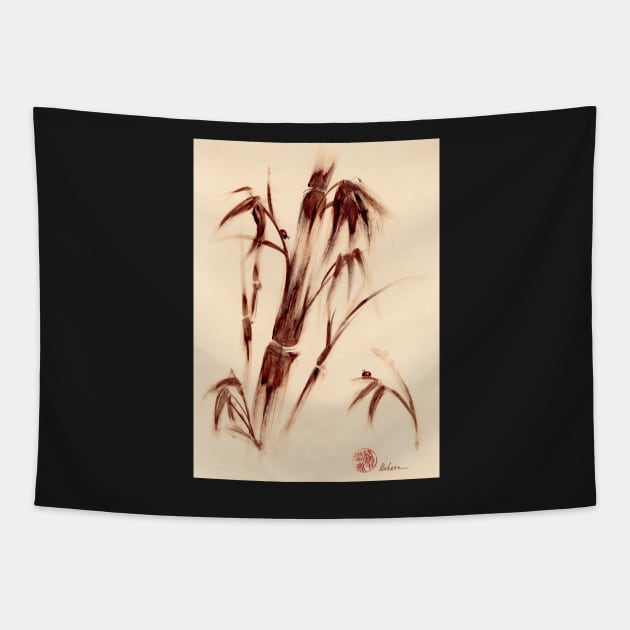 Old Friends - Sumie Ladybug & Bamboo Painting Tapestry by tranquilwaters