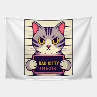 Mugshot Drawing of Bad Kitty in Jail Tapestry