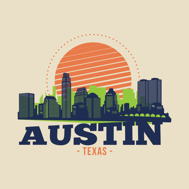 Retro Austin, Texas Skyline by SLAG_Creative