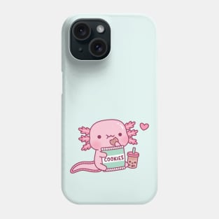 Cute Axolotl Snack On Cookies And Bubble Tea Phone Case