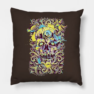 Multicolor 3 Skull Pillow