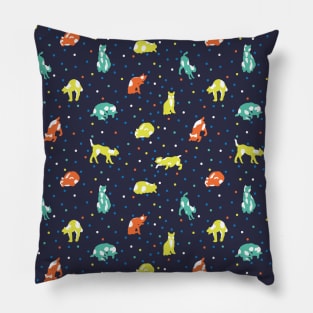 All-over-print colorful pattern with cats and polka dots Pillow