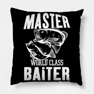 Fishing Meme | Vintage Master Baiter Funny Graphic For Punny Fisherman Pillow