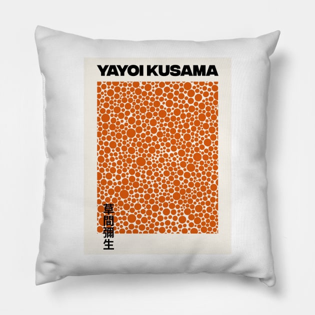 Yayoi Kusama Orange Dots Exhibition Art Design Pillow by VanillaArt