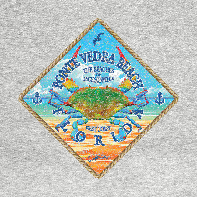 Discover Ponte Vedre Beach, Florida, with Blue Crab on Beach - Ponte Vedra Beach - T-Shirt