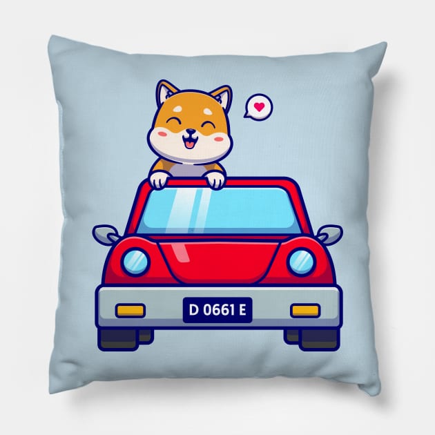 Cute Shiba Inu Driving Car Cartoon Pillow by Catalyst Labs