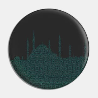 Teal Blue Mosque Silhouette with Islamic Pattern Pin
