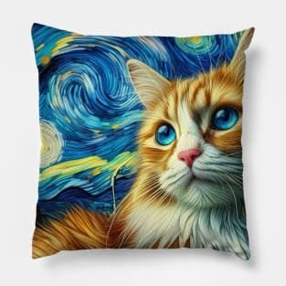 The red Cat and the starry night Pillow