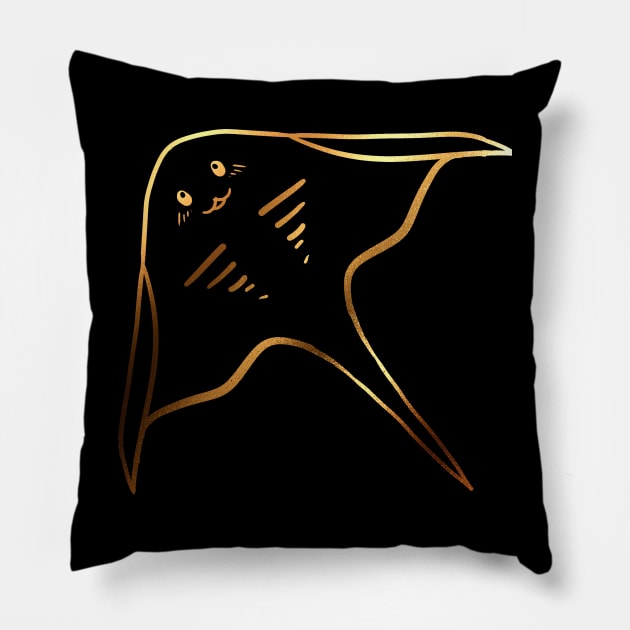 Golden Manta Ray Pillow by darklightlantern@gmail.com