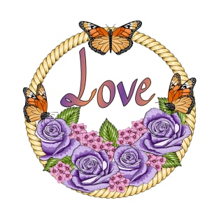 Love - Floral And Butterflies T-Shirt