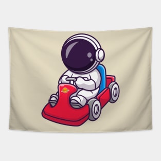 Cute Astronaut Riding Gokart Cartoon Tapestry