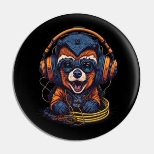 Funny Racoon Wearing Headphones, Dj Music Racoon Lover Pin