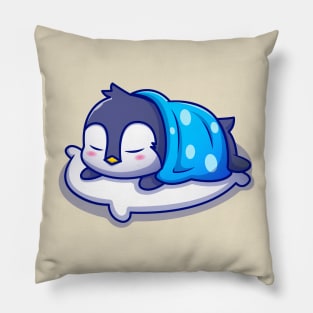 Cute Penguin Sleeping On Pillow With Blanket Pillow