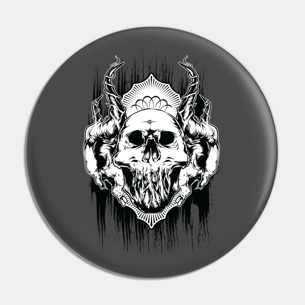 Horned Skull with Crown Halloween Graphic Pin by extrinsiceye