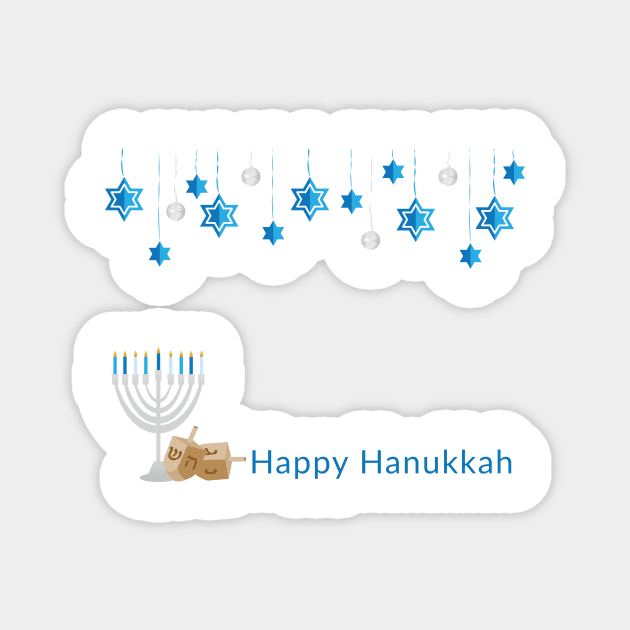 Happy Hanukkah Greeting with Decorations, Menorah and dreidels Magnet by sigdesign