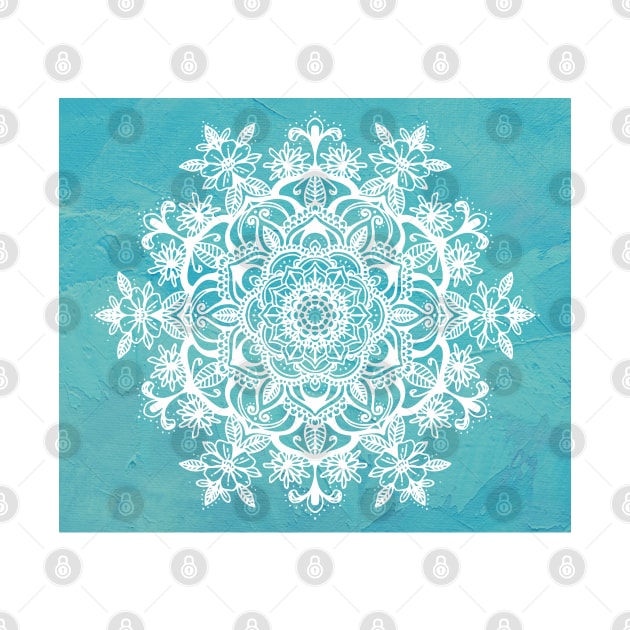 Teal Blue Flower Mandala Tapestry Pattern by aterkaderk