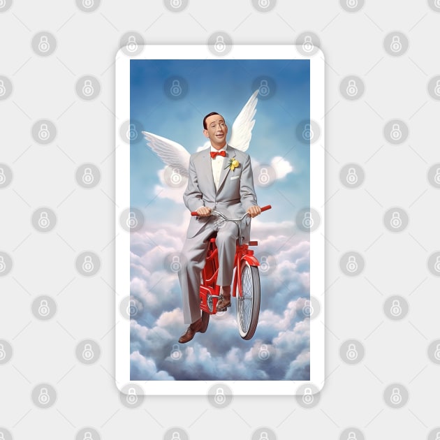 Pee Wee Herman in heaven with bike, art Magnet by Maverick Media