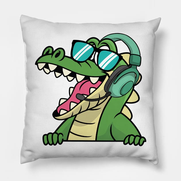 Alligator With Headphones Pillow by AngelBeez29