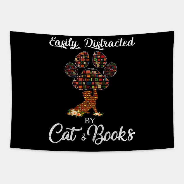 Easily distracted by cats and books Tapestry by FatTize