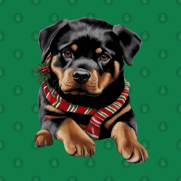 Xmas Rottweiler Dog Christmas Wearing A Scarf by taiche